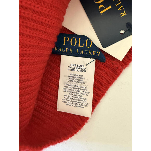 POLO RALPH LAUREN Red Knit Hat + Gloves Set, ONE SIZE, Smartphone Fingertips - Picture 7 of 7
